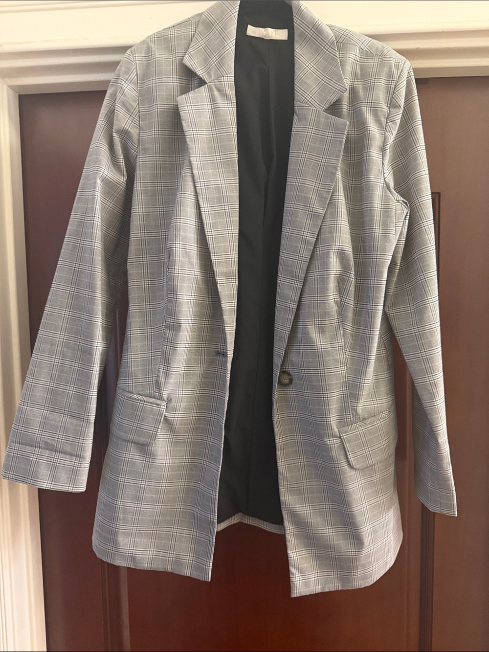 Wayf Gray Plaid Single-Button Blazer